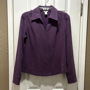 Christopher & Banks Purple Faux Suede Full Zip Shirt Jacket Stretch Small